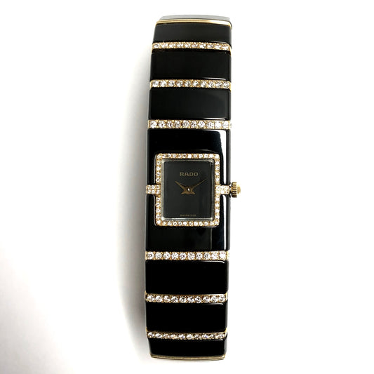 RADO DiaStar Quartz 16mm 18K Yellow Gold, Steel & High-Tech Black Ceramics ~0.75TCW Diamond Watch