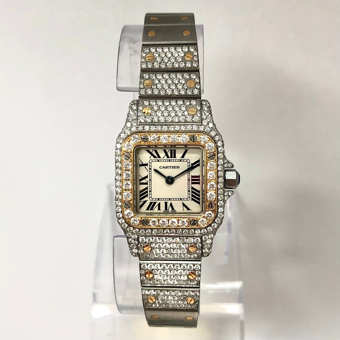SANTOS De CARTIER GALBEE 24mm Quartz 2 Tone 4.08TCW Diamond Watch NEW Model
