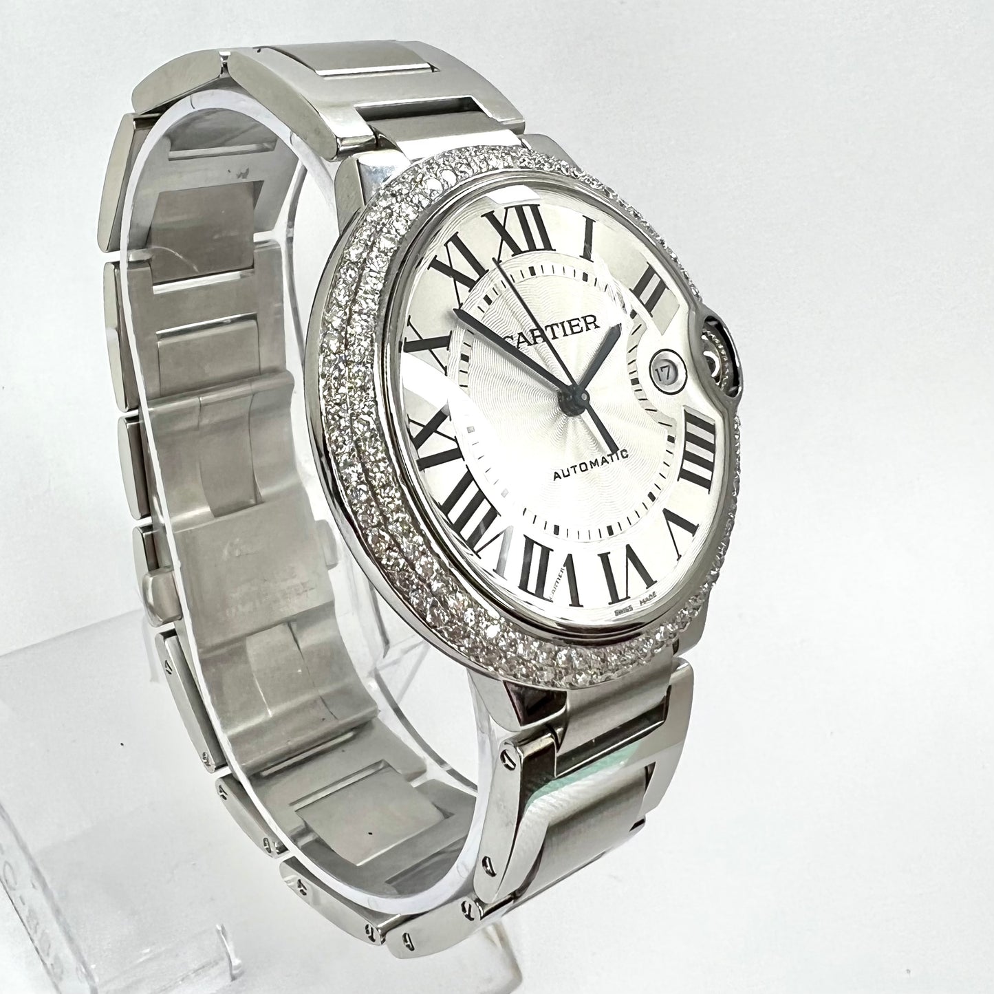 CARTIER BALLON BLEU 3765 42mm Automatic Steel 2.05TCW DIAMOND Watch