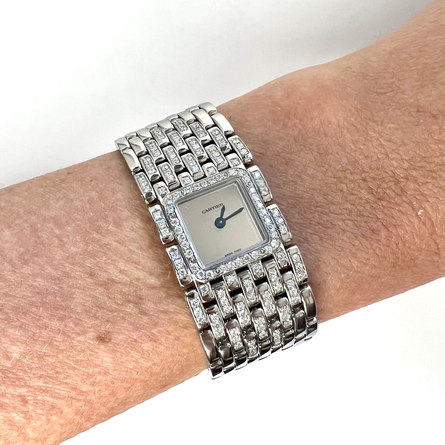 CARTIER Panthere RUBAN Quartz 21mm Steel 1.32TCW DIAMOND Watch Mirror Dial