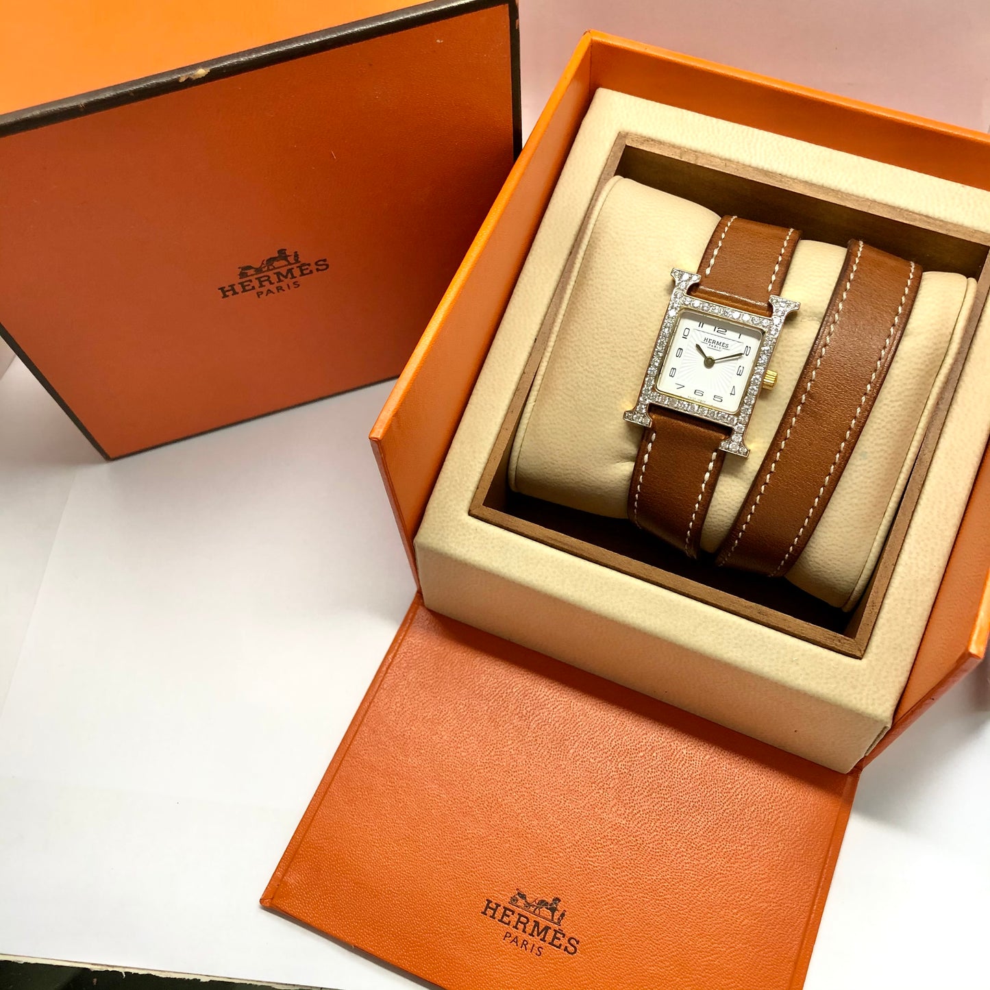 HERMÈS HEURE H Quartz 25mm Two Tone 0.91TCW DIAMOND Watch Hermès Double Tour Band