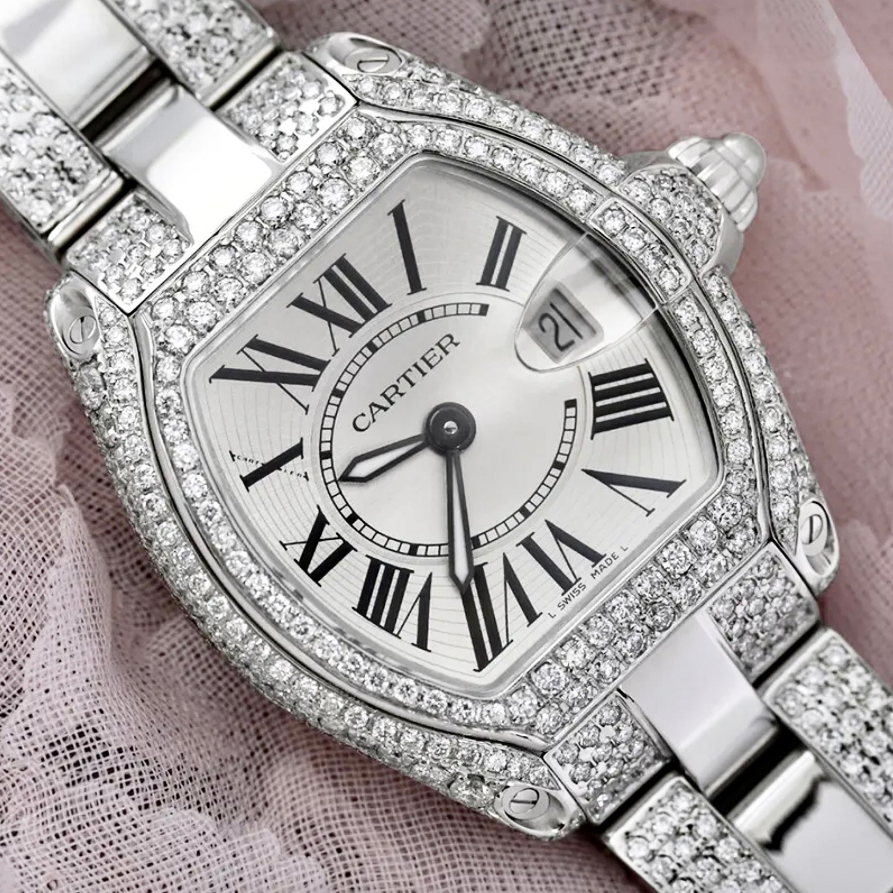 CARTIER ROADSTER Quartz 31mm Steel 6TCW Diamond Watch NATILUXIA