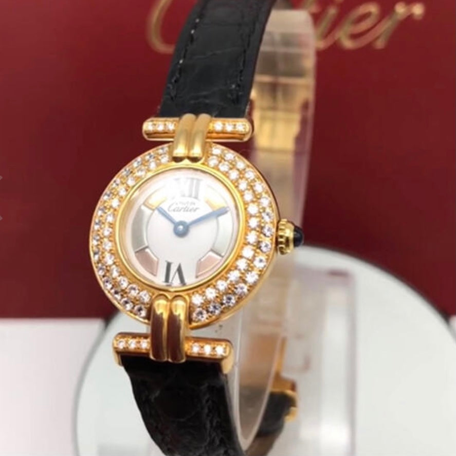 CARTIER VERMEIL COLISÈE GP Argent Watch 0.90TCW DIAMONDS