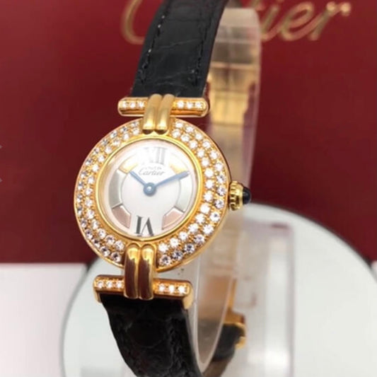 CARTIER VERMEIL COLISÈE GP Argent Watch 0.90TCW DIAMONDS