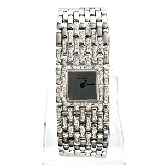 CARTIER Panthere RUBAN Quartz 21mm Steel 1.32TCW DIAMOND Watch Mirror Dial