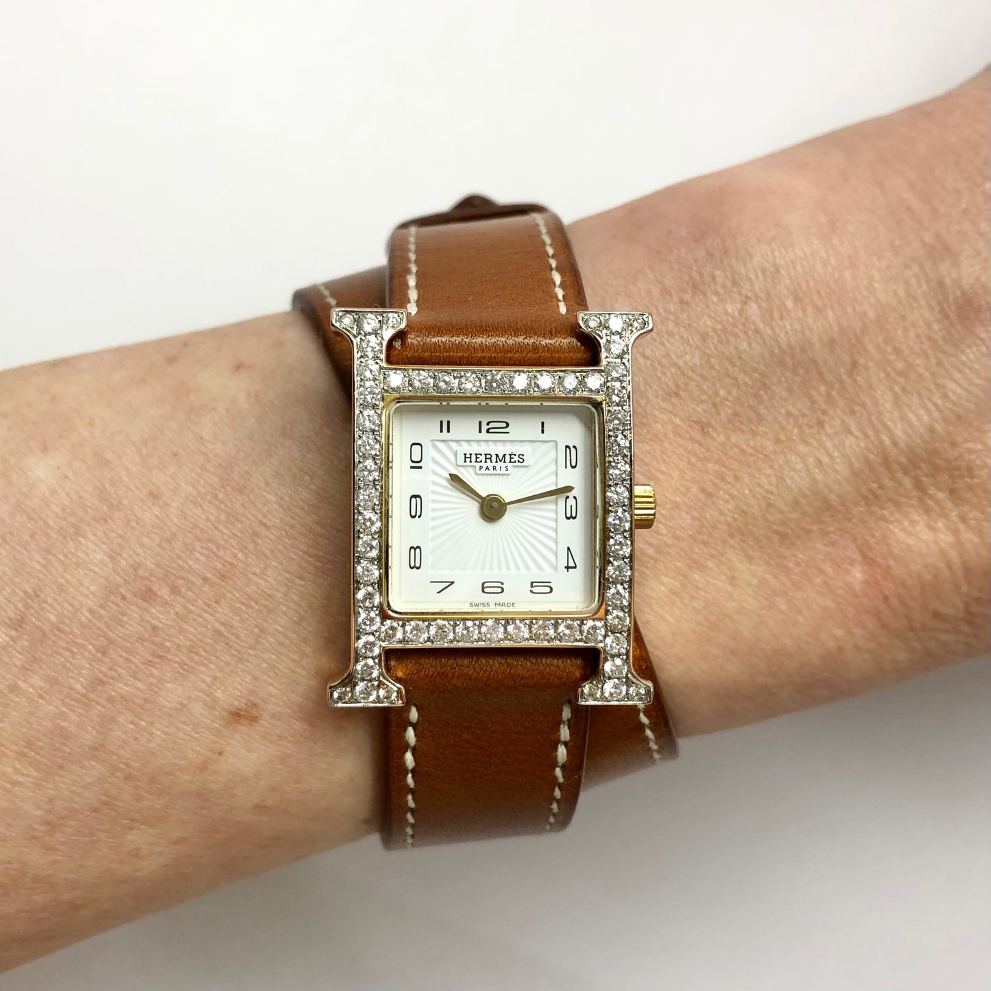 HERMÈS HEURE H Quartz 25mm Two Tone 0.91TCW DIAMOND Watch Hermès Double Tour Band