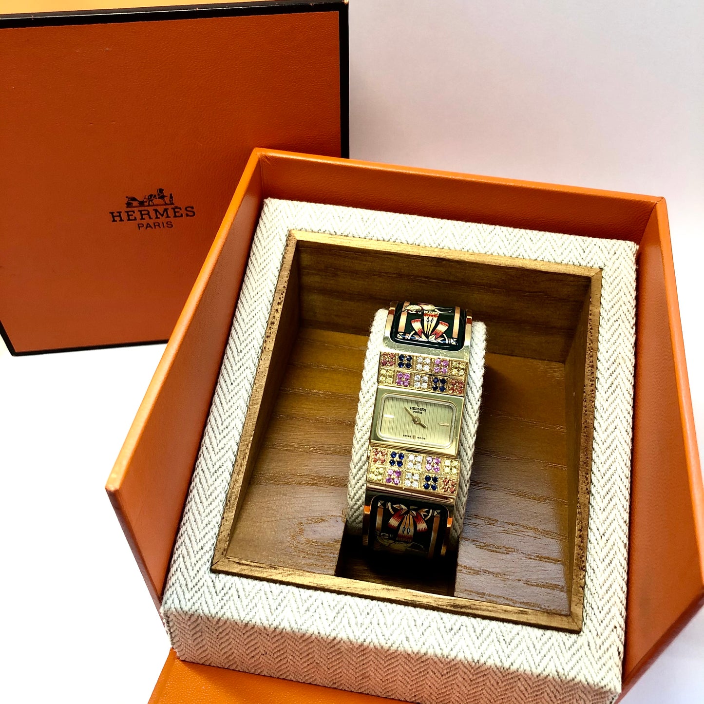 HERMÈS LOQUET Quartz 20mm Gold-Plated Multi-Color SAPPHIRES & DIAMONDS Watch