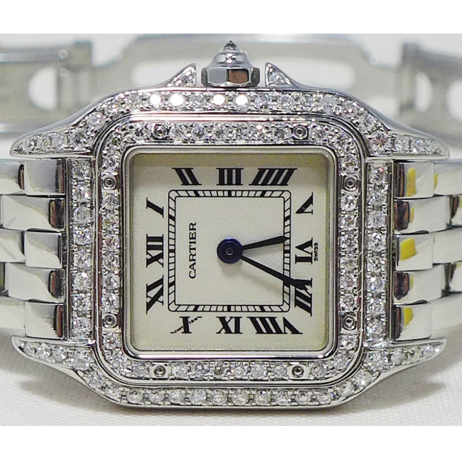 CARTIER PANTHERE 23mm Quartz Steel ~1TCW DIAMOND Watch
