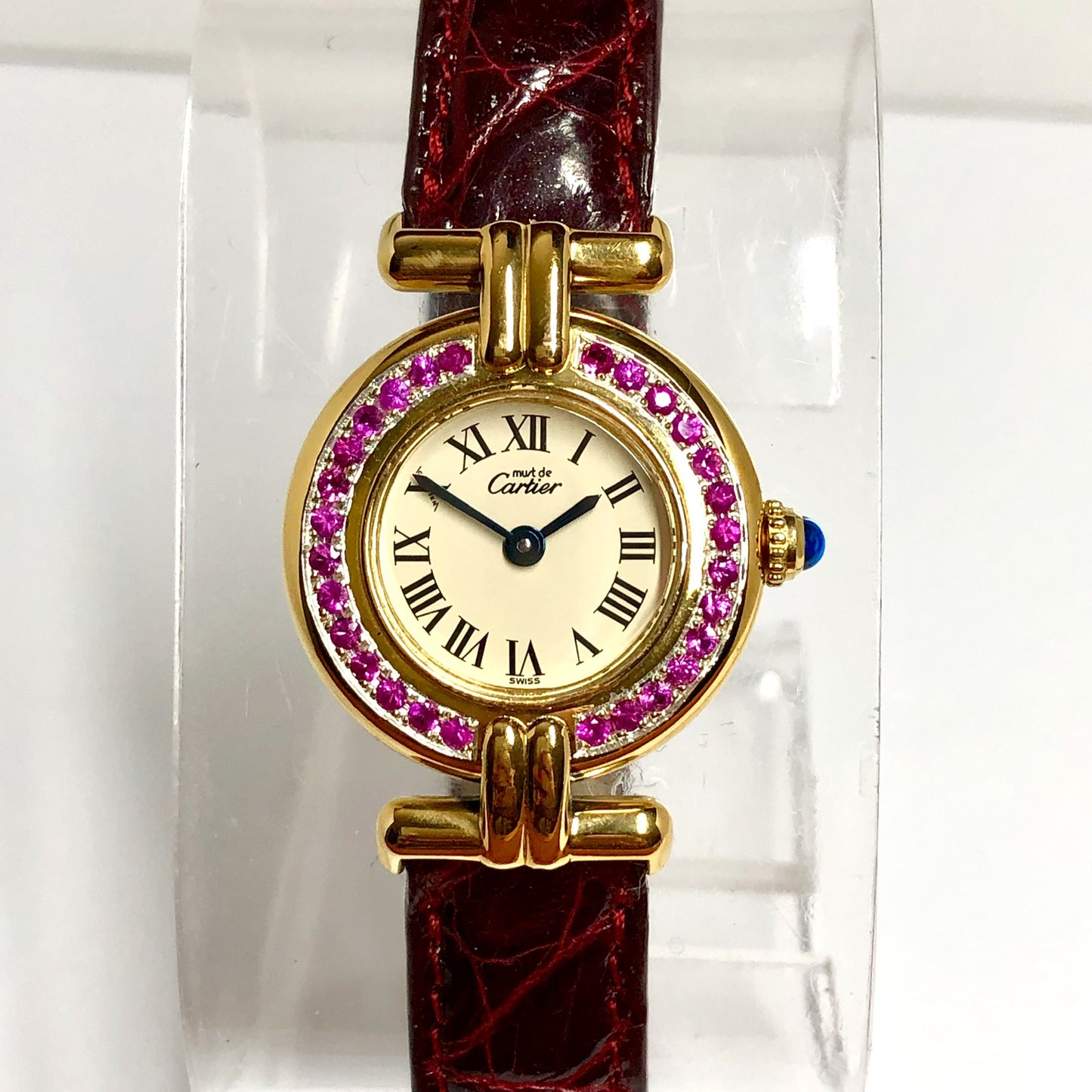 CARTIER VERMEIL COLISÈE Quartz 24mm Electroplated Silver 0.55TCW Pink SAPPHIRES Watch