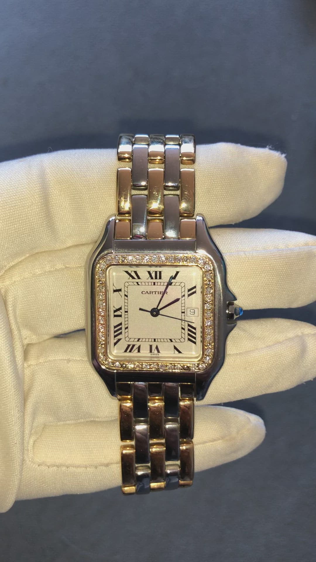 CARTIER PANTHERE 29mm 3 Row Gold 0.55TCW DIAMOND Watch