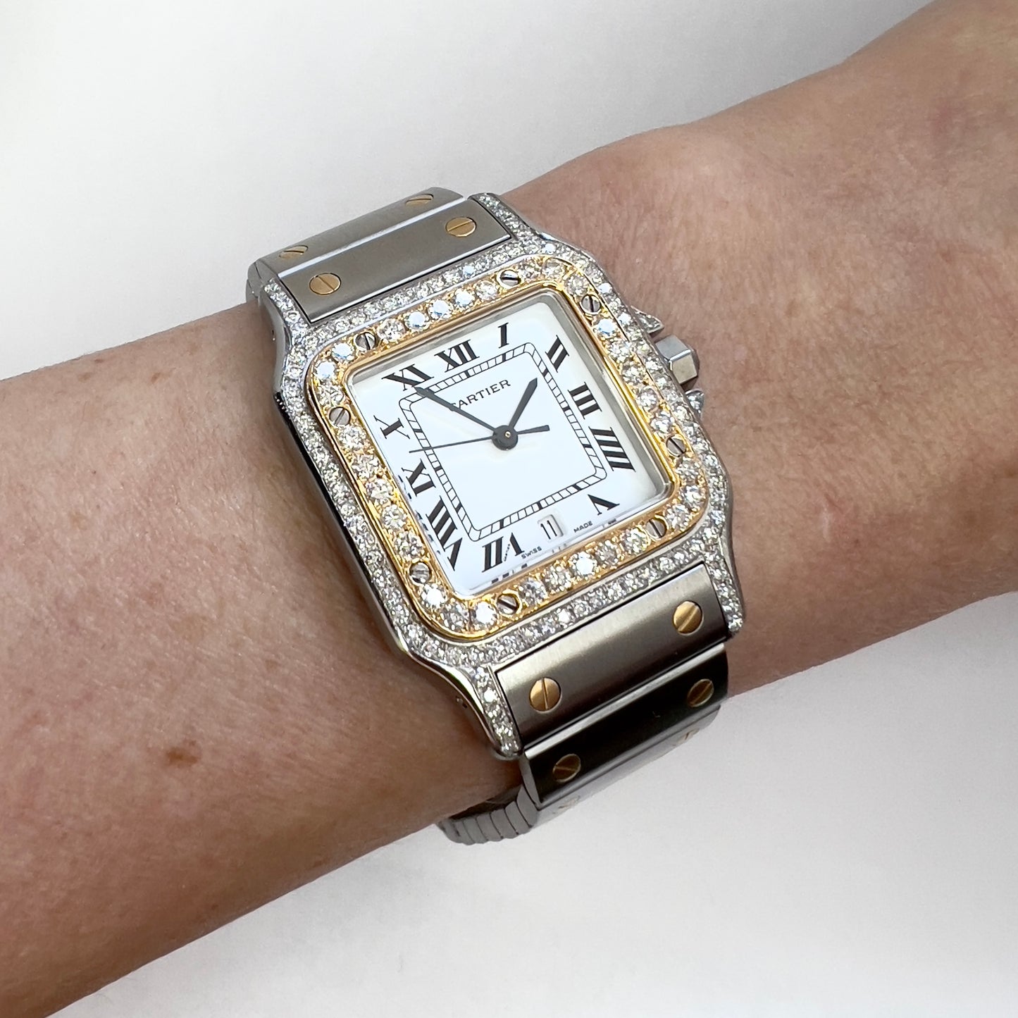 CARTIER SANTOS GALBEE 29mm Quartz 2 Tone 1.70TCW Diamond Watch NEW Model