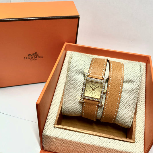 HERMÈS HEURE H Quartz 25mm Two Tone 0.91TCW DIAMOND Watch Hermès Double Tour Band