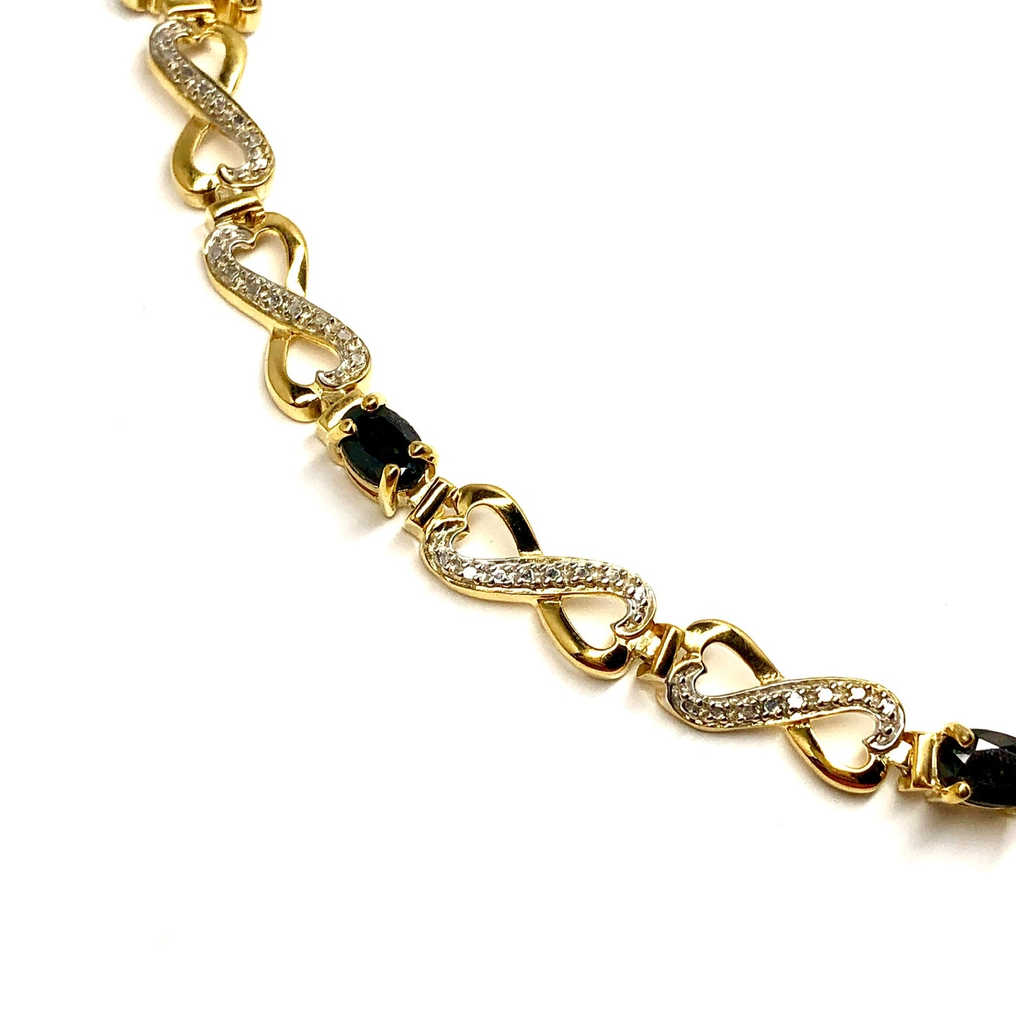 BLUE SAPPHIRE & DIAMONDS 14K GP Silver Tennis BRACELET 9.5g 7.5” long