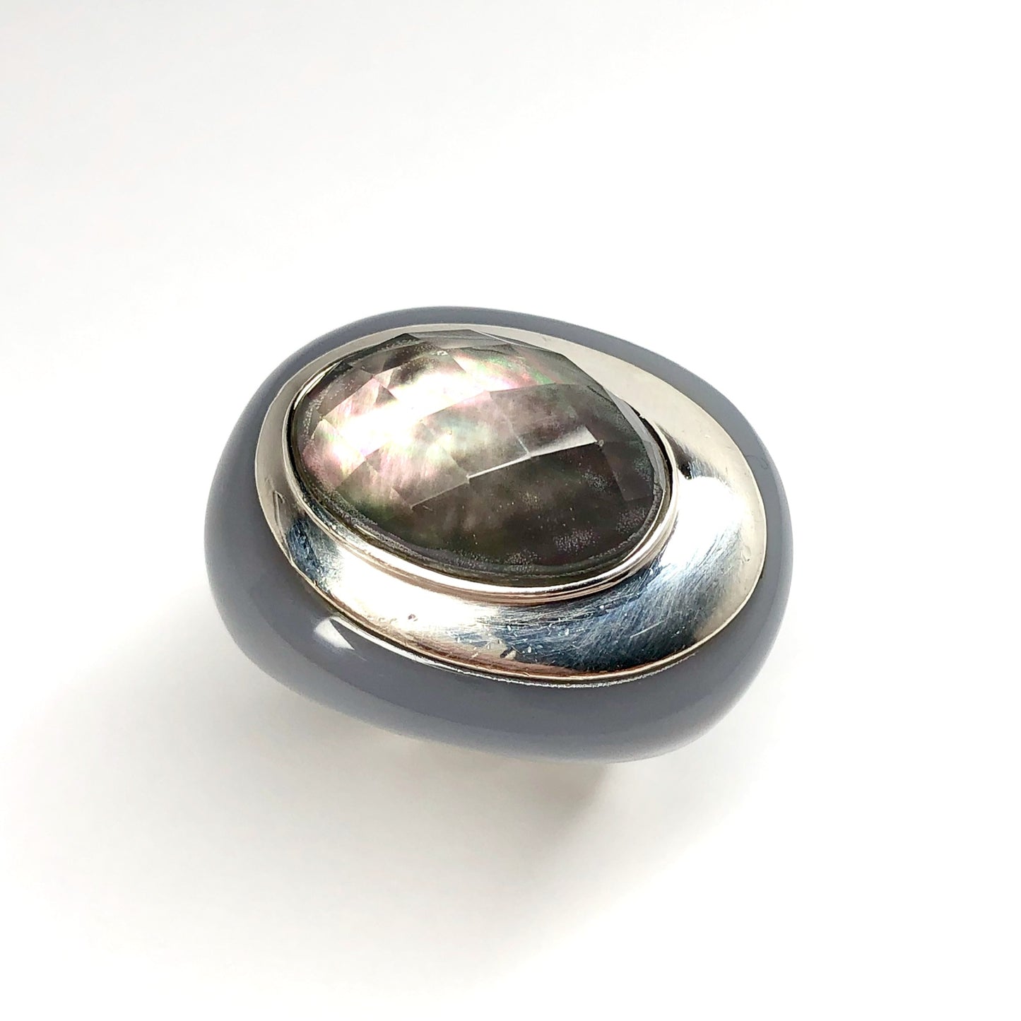 Sterling Silver Blue Gemstone Ladies Ring 22.6g Size 7.5 Polished
