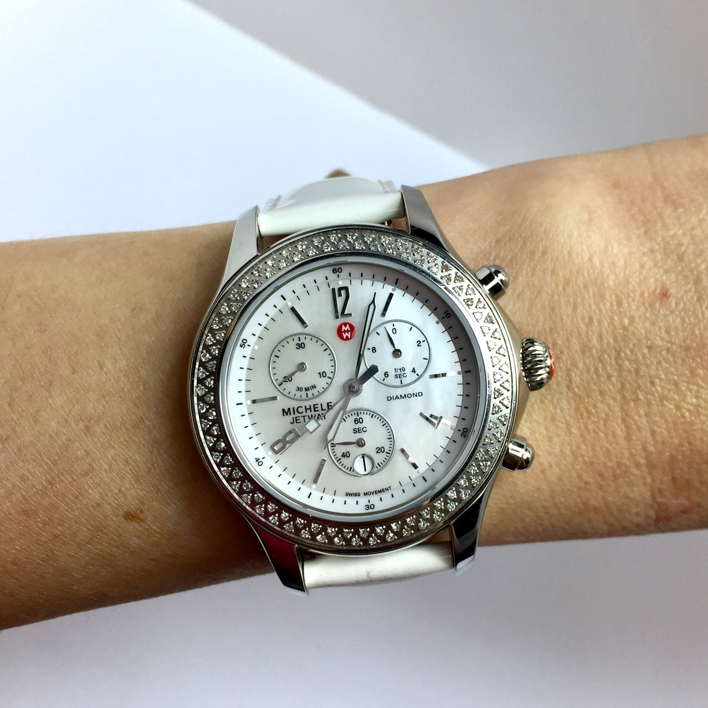 MICHELE JETWAY DIAMOND Chronograph Steel Watch 112 Factory Diamonds Original Band