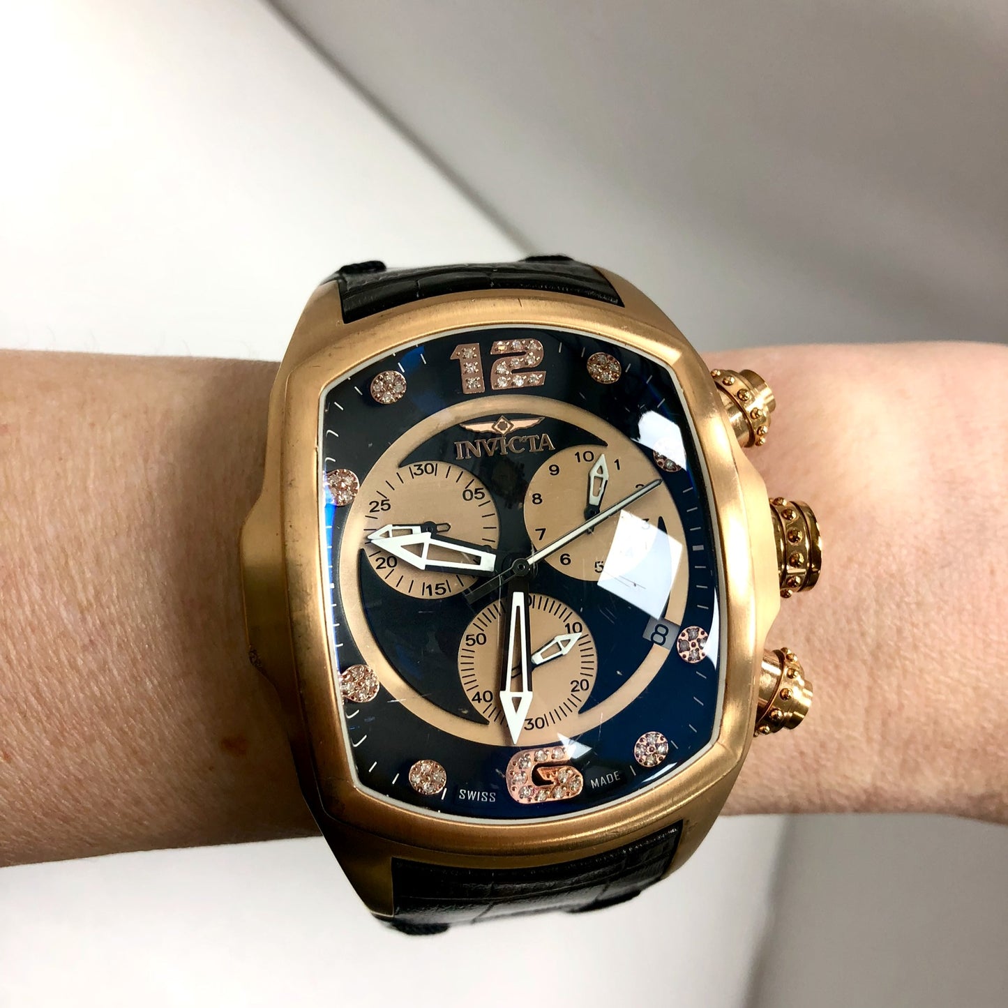 INVICTA LUPAH Chronograph Quartz 44mm Rose-Gold Tone Steel FACTORY DIAMONDS Watch