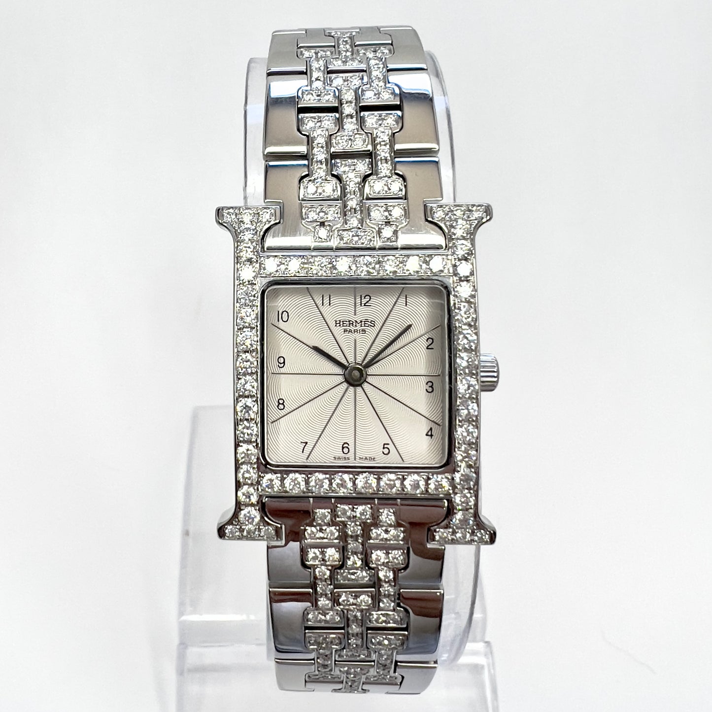 HERMÈS HEURE H Quartz 25mm Steel 1.8TCW DIAMOND Watch