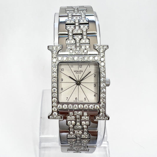 HERMÈS HEURE H Quartz 25mm Steel 1.8TCW DIAMOND Watch