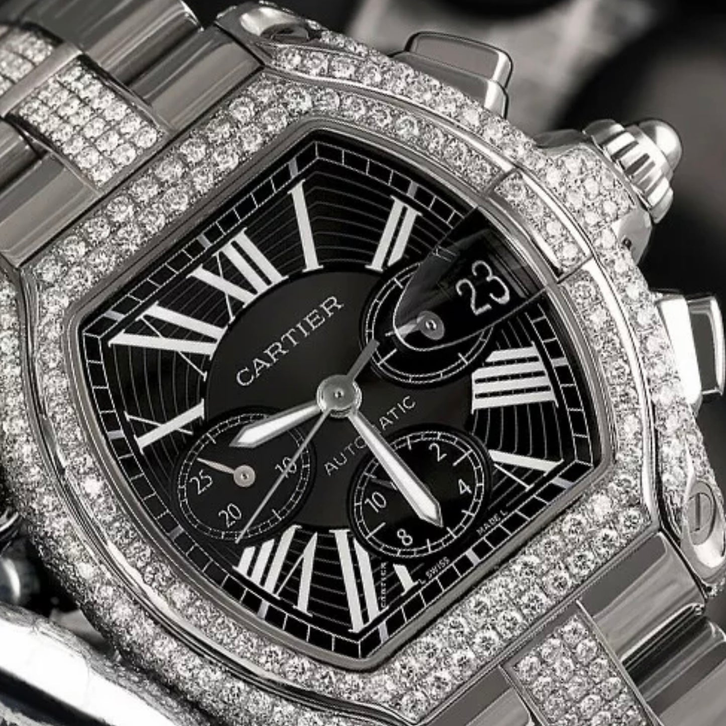 CARTIER ROADSTER 2618 Automatic 42mm Steel ~7TCW Diamond Watch