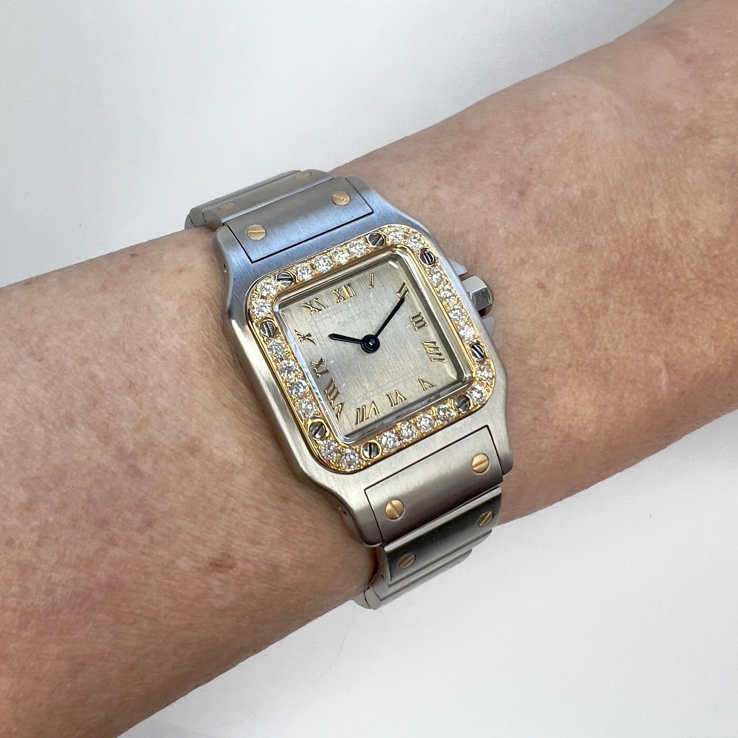 CARTIER SANTOS GALBEE 24mm Quartz 2 Tone 0.54TCW Diamond Watch Bronze Dial
