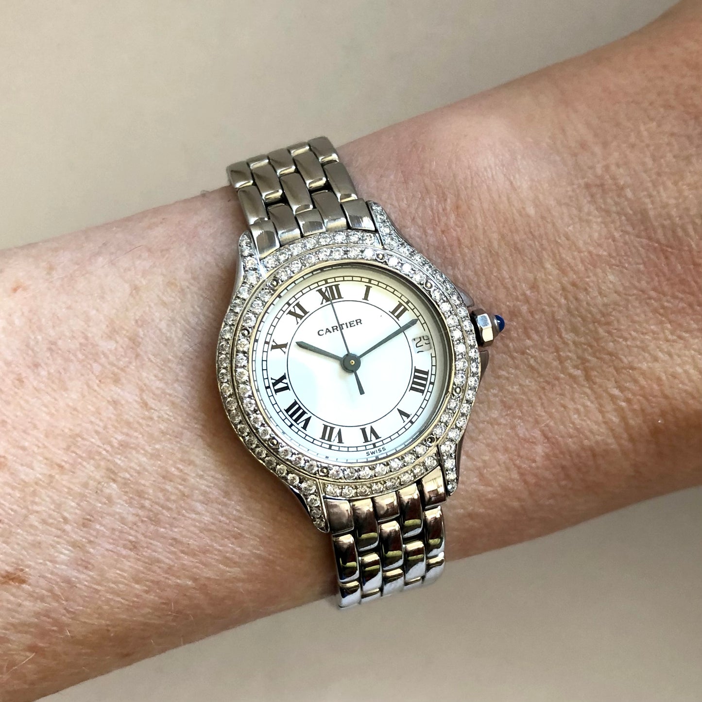 CARTIER COUGER 27mm Steel ~0.62TCW Diamond Watch