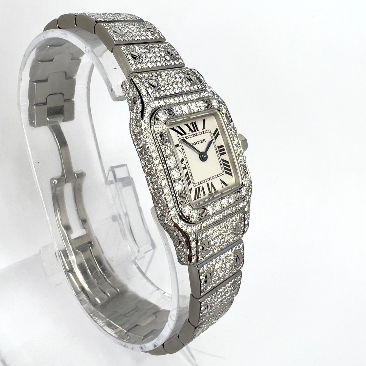 CARTIER SANTOS GALBEE 24mm Quartz Steel 6.36TCW Diamond Watch NEW Model