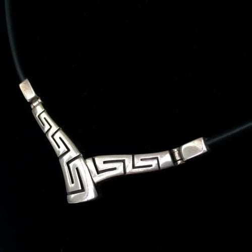 Greek Designer Handcrafted Sterling Silver NECKLACE w Rubber String 18" Long 10g