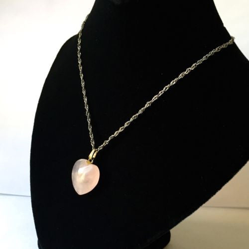 Sterling Silver ROSE QUARTZ LOVE PENDANT Stamped .925, 27 Inches Long, 6g