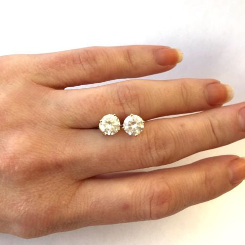 14K Yellow Gold Earrings Studs w/ Cubic Zirconia CZ
