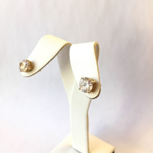 14K Yellow Gold Earrings Studs w/ Cubic Zirconia CZ