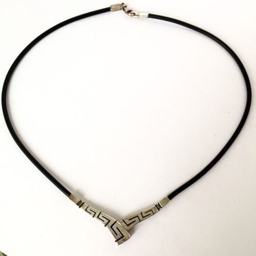 Greek Designer Handcrafted Sterling Silver NECKLACE w Rubber String 18" Long 10g