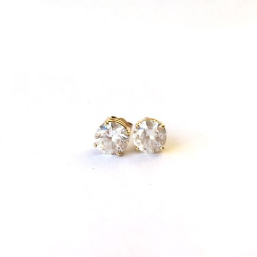 14K Yellow Gold Earrings Studs w/ Cubic Zirconia CZ