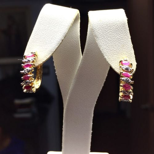 Goldplated 925 Sterling Silver Ruby EARRINGS w/ Diamonds