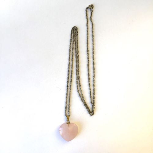 925 Sterling Silver ROSE QUARTZ LOVE PENDANT 27 Inches Long, 6g