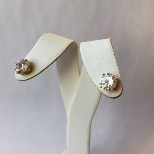 14K Yellow Gold Earrings Studs w/ Cubic Zirconia CZ