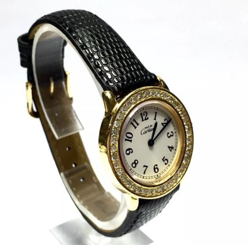 CARTIER RONDE Quartz 27mm GP Silver ~1TCW DIAMOND Watch