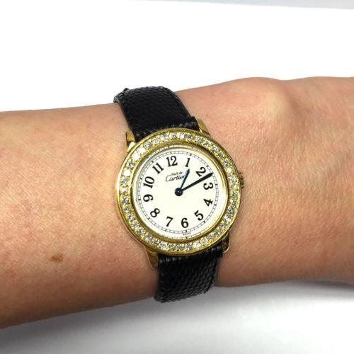 CARTIER RONDE Quartz 27mm GP Silver ~1TCW DIAMOND Watch