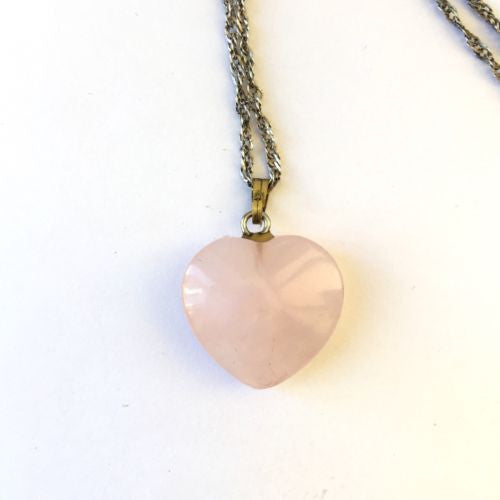 925 Sterling Silver ROSE QUARTZ LOVE PENDANT 27 Inches Long, 6g