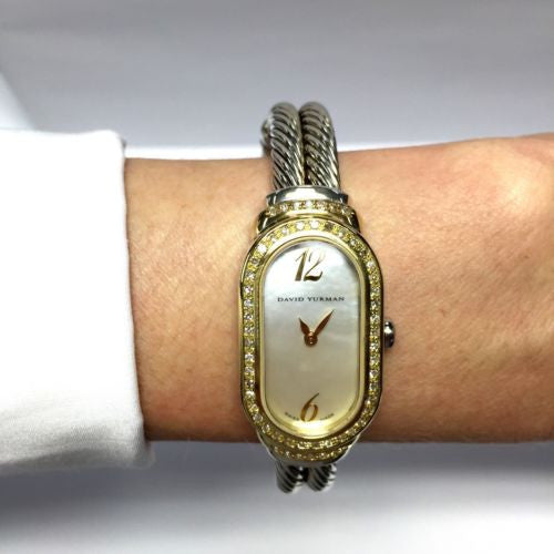 DAVID YURMAN Quartz 20mm Silver & 18K Yellow Gold DIAMOND Watch