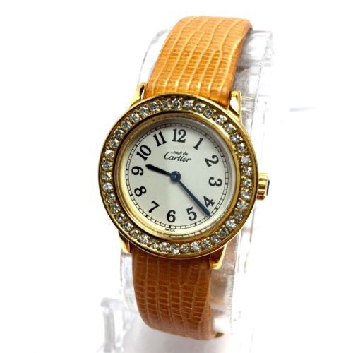 CARTIER RONDE Quartz 27mm GP Silver DIAMOND Watch