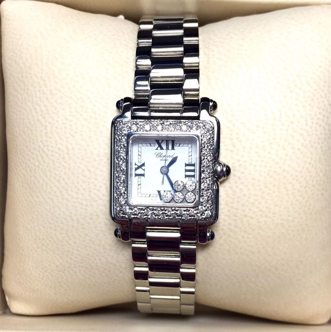 CHOPARD HAPPY SPORT Steel Watch 5 Floating DIAMONDS & Diamond Bezel