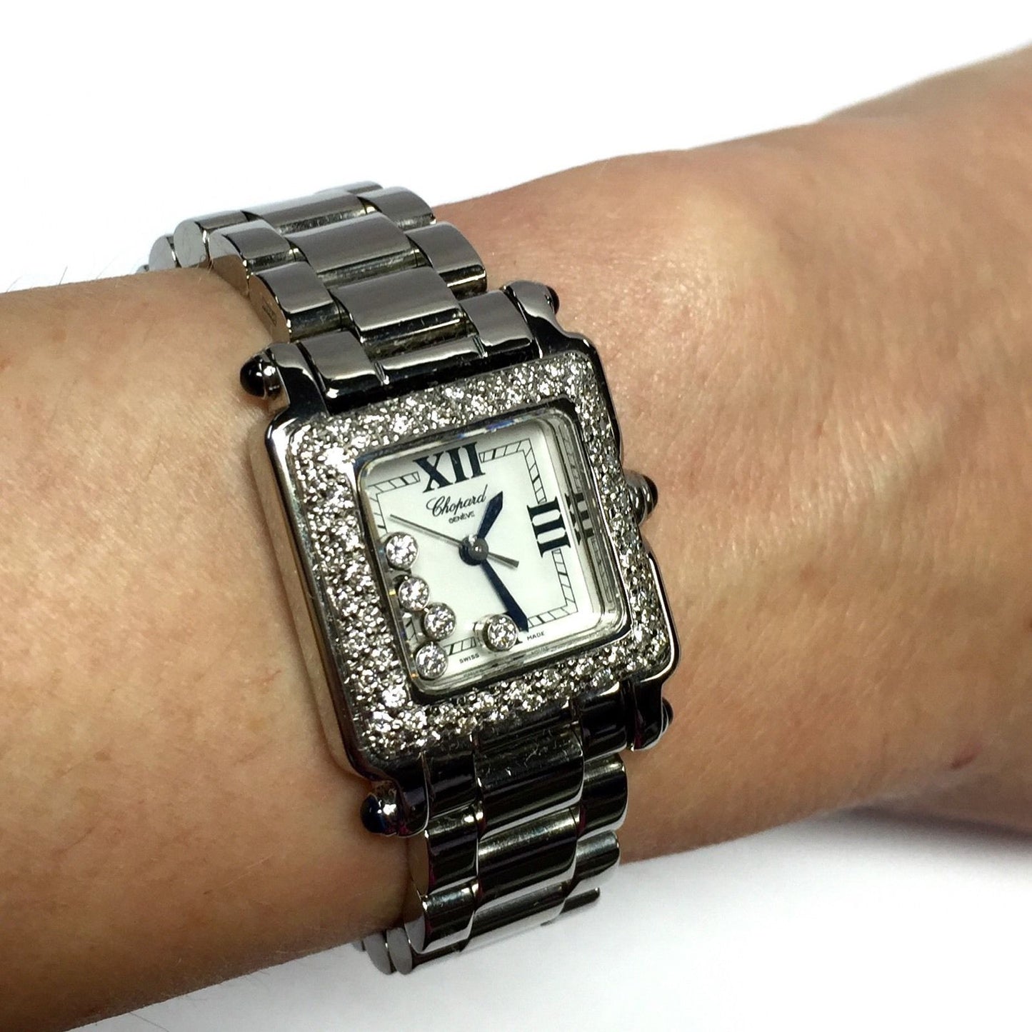 CHOPARD HAPPY SPORT Steel Watch 5 Floating DIAMONDS & Diamond Bezel