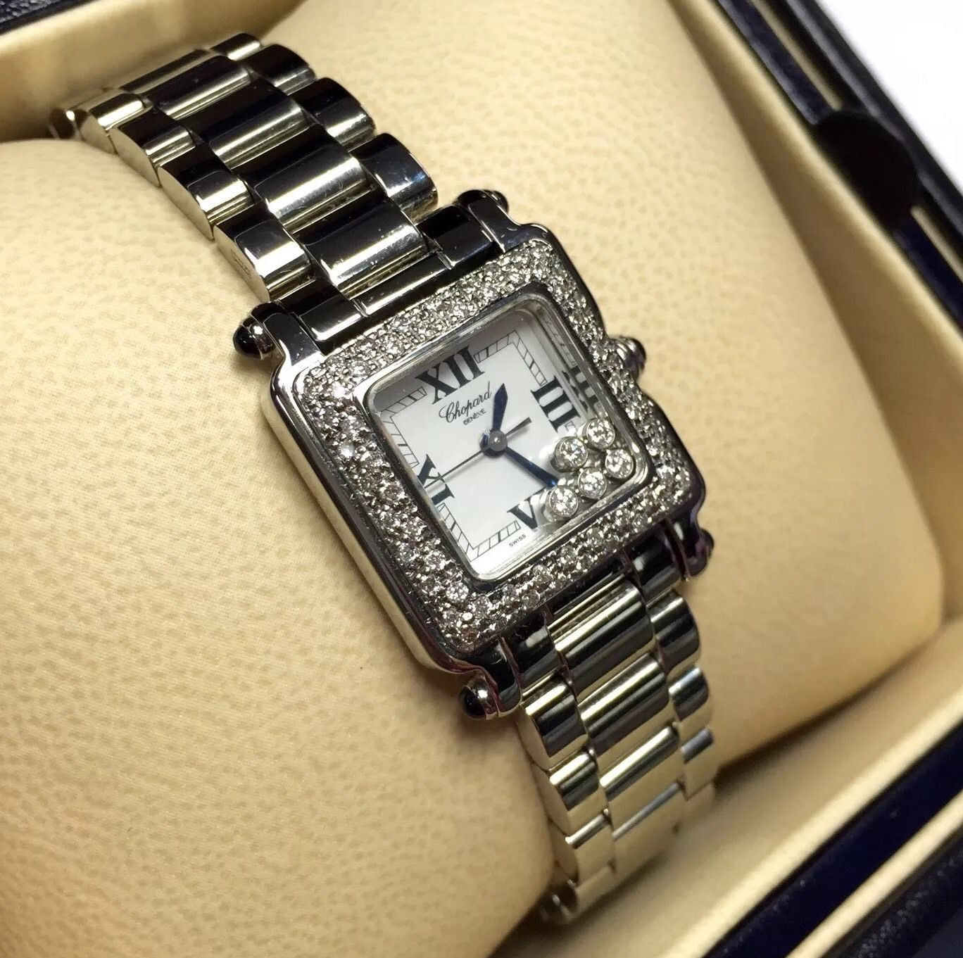 CHOPARD HAPPY SPORT Steel Watch 5 Floating DIAMONDS & Diamond Bezel
