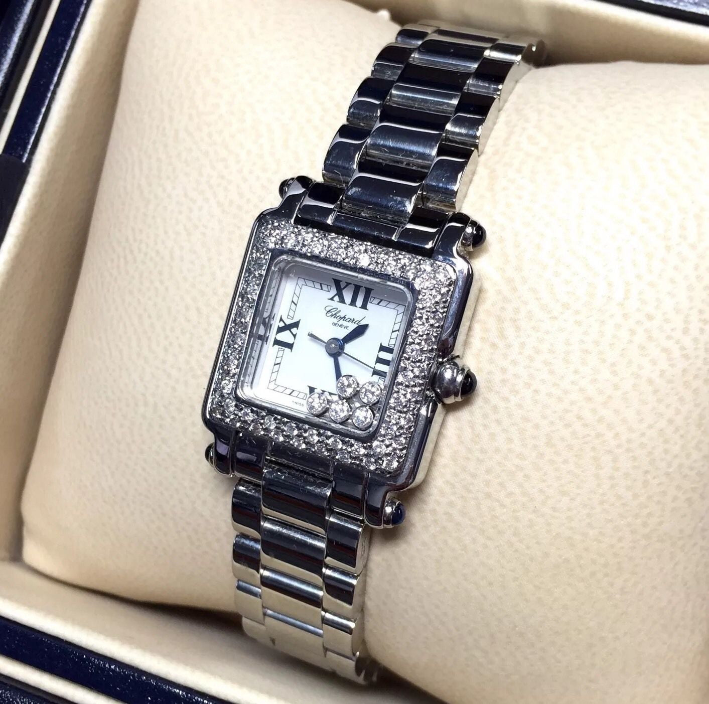 CHOPARD HAPPY SPORT Steel Watch 5 Floating DIAMONDS & Diamond Bezel