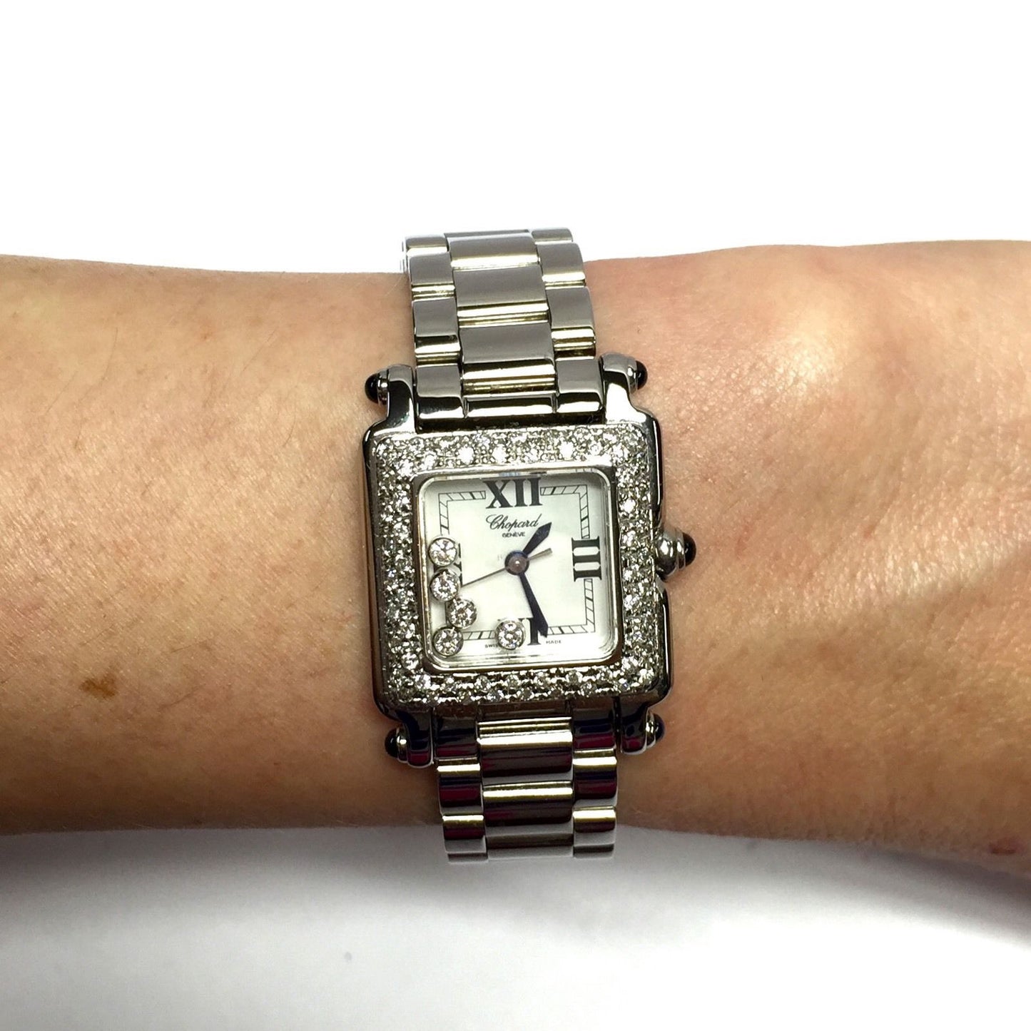 CHOPARD HAPPY SPORT Steel Watch 5 Floating DIAMONDS & Diamond Bezel