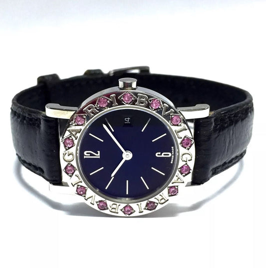 BVLGARI Quartz 33mm Steel PINK SAPPHIRES Watch