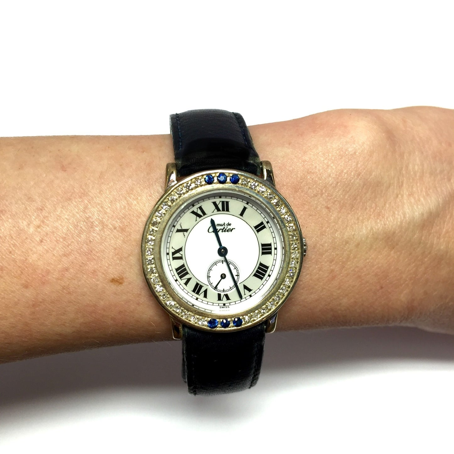 CARTIER Quartz Argent Ladies Watch ~1.3 F-G VS-SI DIAMONDS & Blue SAPPHIRES