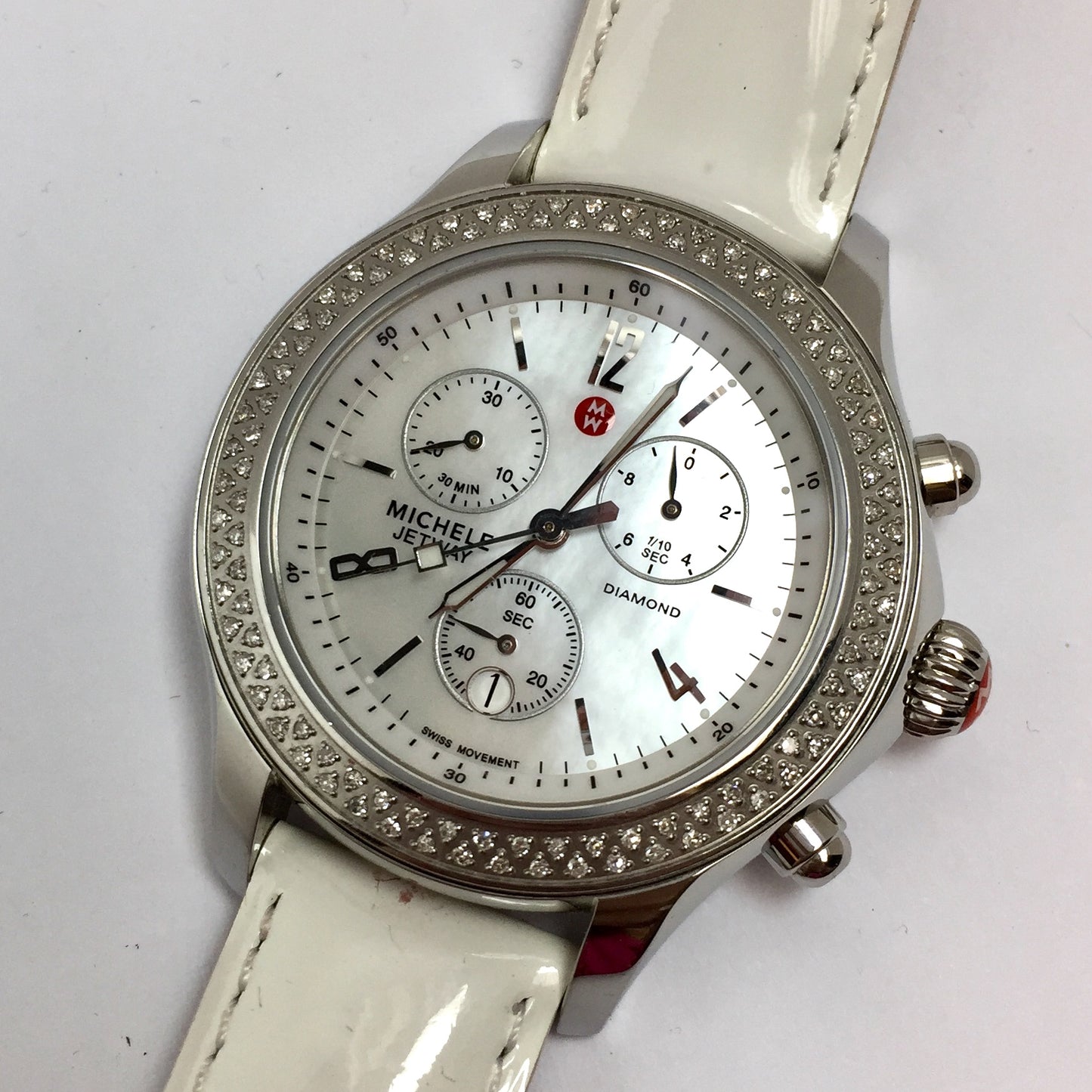 MICHELE JETWAY DIAMOND Chronograph Steel Watch 112 Factory Diamonds Original Band