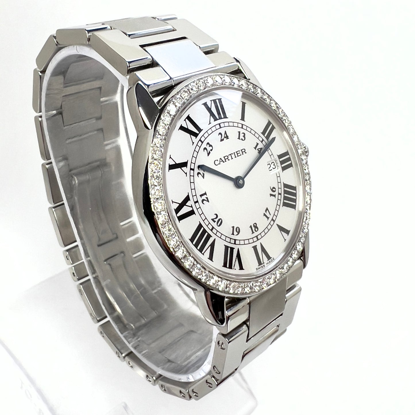 CARTIER RONDE SOLO Date 36mm Quartz Steel 1TCW DIAMOND Watch