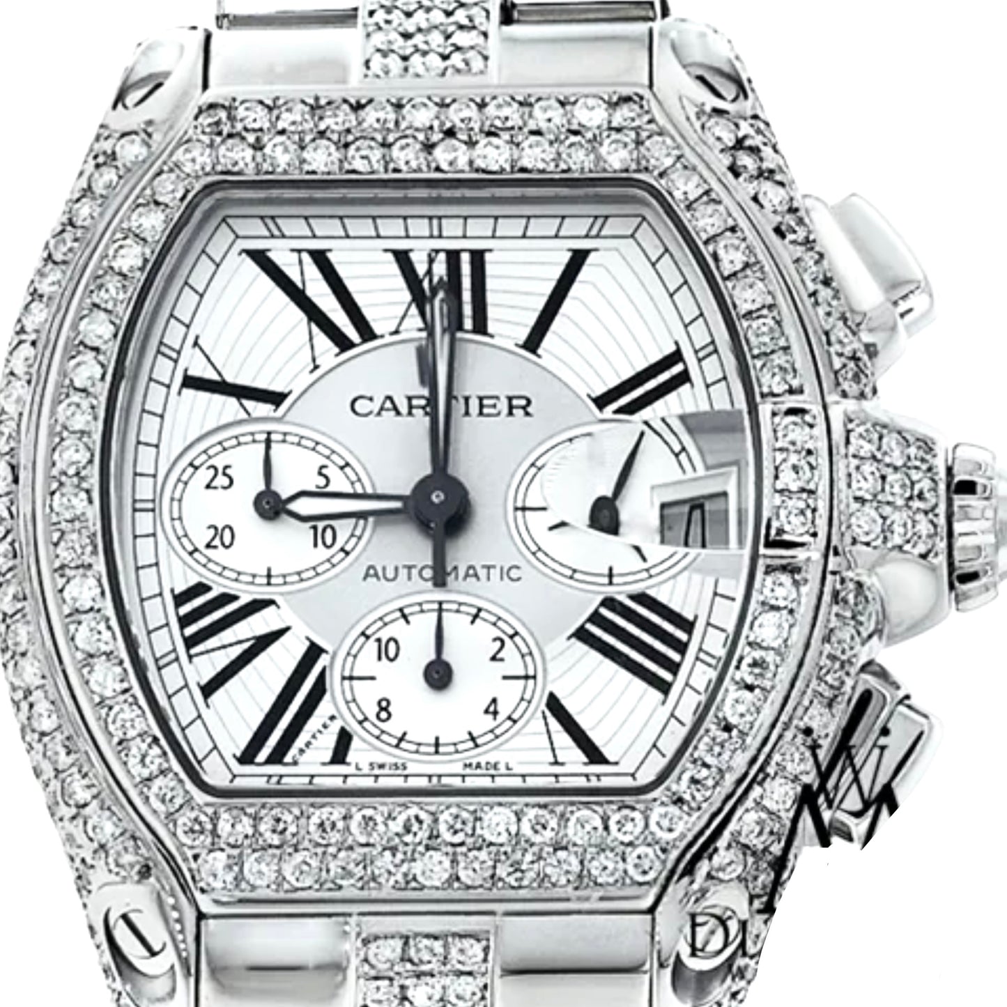 CARTIER ROADSTER Chronograph 2618 Automatic 42mm Steel ~5TCW DIAMOND Watch